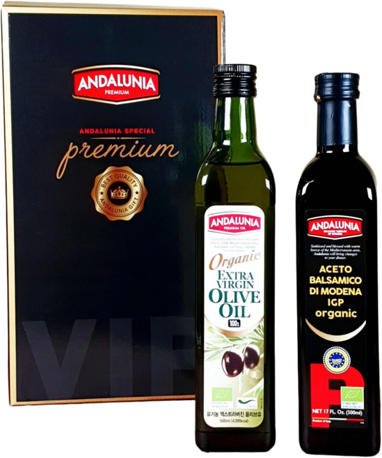 안달루니아 유기농 엑스트라버진 올리브유 유기농 모데나 발사믹 식초 500mlx2P 선물세트, 8세트, 500ml