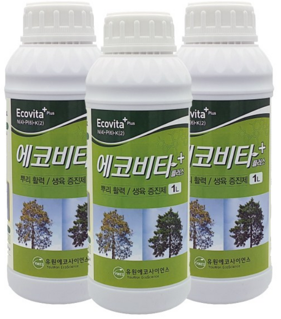 [유원에코팜] 소나무 나무영양제 수목 조경 비료 뿌리발근제 에코비타플러스 1L + 화분 비료