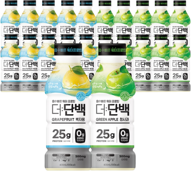 더단백 워터프로틴PET 2종 400ml 2종 혼합(백자몽6+청사과6) 총 12개, 백자몽6+청사과6