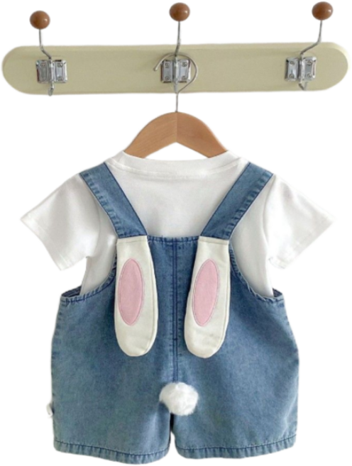유 아동 키즈 여름 토끼 멜빵 데님 반바지