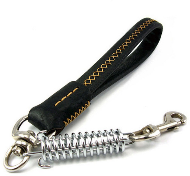 짧은 리드줄 훈련용 가죽 스프링 튼튼한 숏리드줄, 블랙, 1개