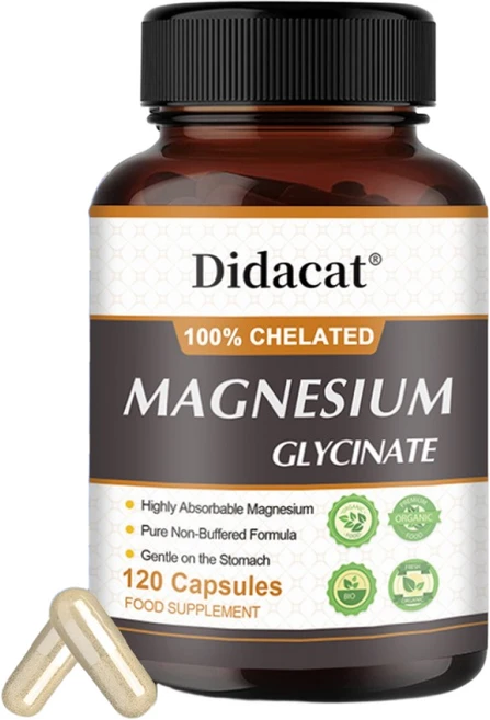 마그네슘 글리신 - 120캡슐 마그네슘 보충제로 수면과 이완 근육 경련과 긴장완화에 도움, 1개, 120정 - 쿠팡