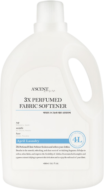 에이센트 3X 고농축 퍼퓸드 섬유유연제, 1개, 4L