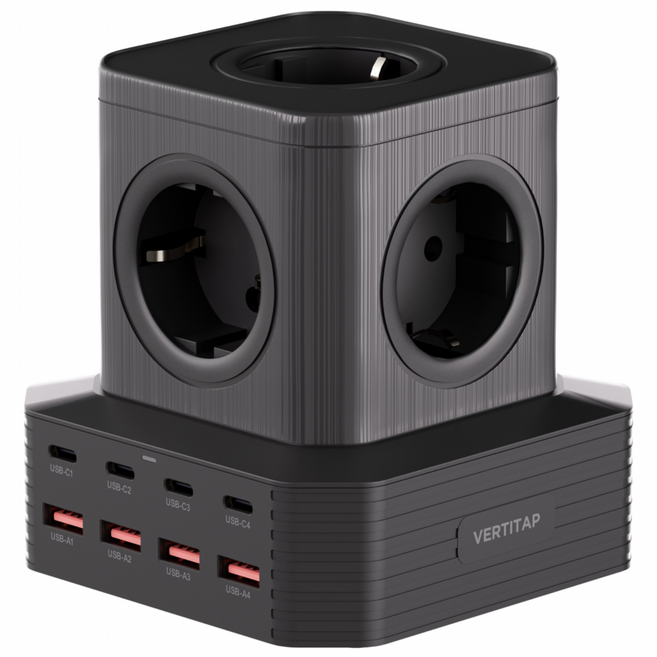 버티탭 버티컬 고용량 4000W 타워 멀티탭 큐브 13구 ultra100, 블랙, 1개