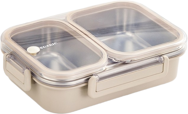 직장인 도시락통 스텐 런치박스 소풍도시락, 1개, 베이지 2단