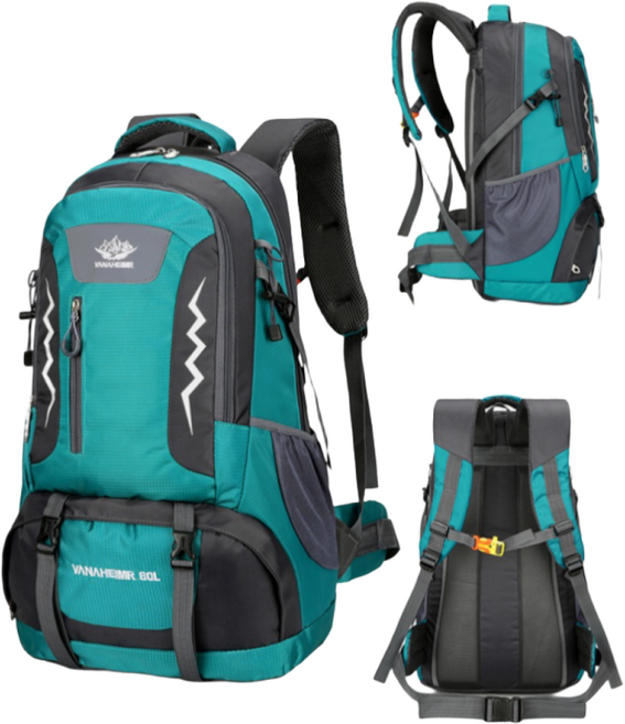 HTYVC 등산가방 60L 대용량 스포츠 배낭 백팩 트래킹 캠핑 아웃도어 남녀 트레블배낭, Green