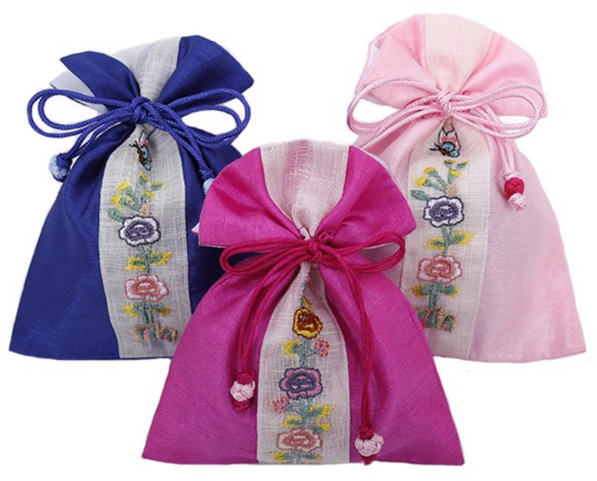 율아시아 실크 자수 복주머니 선물주머니 답례품포장, 대 x1개(랜덤발송)