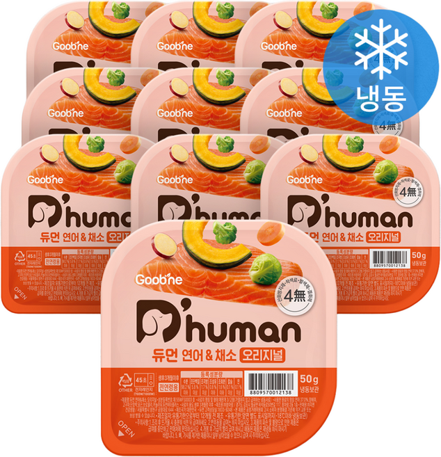 듀먼 전연령용 강아지 오리지널 화식사료, 연어+채소, 50g, 10개