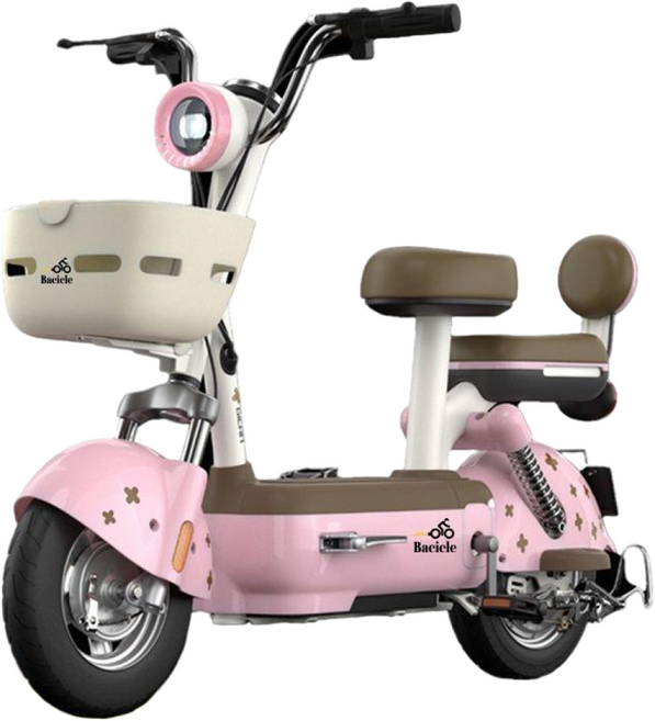 Bacicle 2025년 전기자전거 전동 48V 미니벨로 리튬 배터리 출퇴근 배달, 핑크 15A 리튬배터리