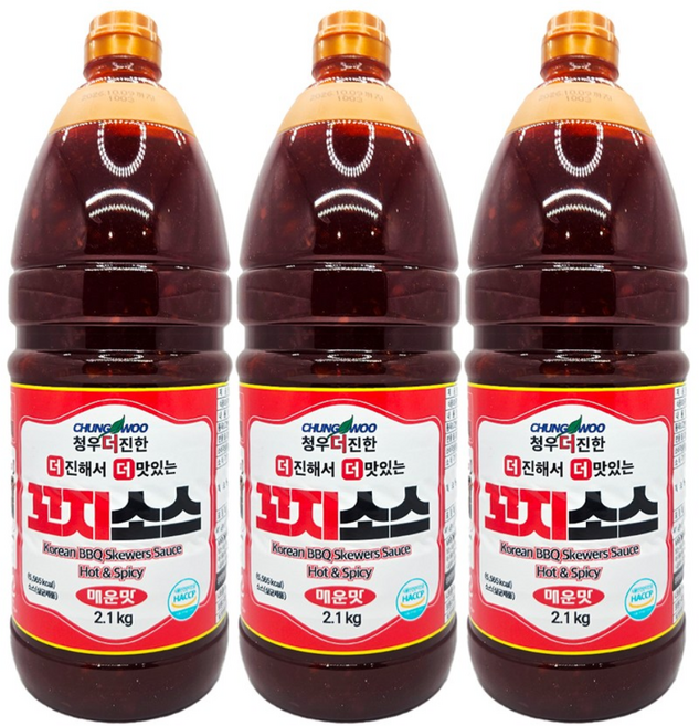 청우 더진한 닭 염통 꼬치소스 꼬지소스 양념 매운맛 PET 2.1kg, 3개