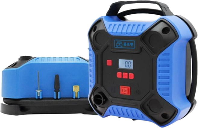 차량용 스마트 에어컴프레셔 (DC12V 시거잭) 캠핑용 콤프레셔 에어매트 공기주입기 자전거타이어 공기주입기 다용도 콤프레셔, 블루, 1개