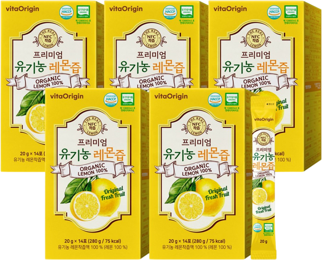 비타오리진 프리미엄 유기농 레몬즙, 280g, 5박스