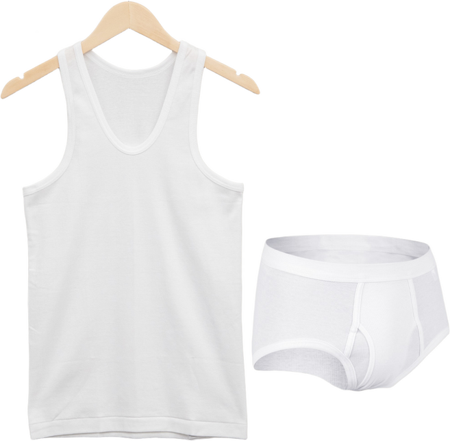 남성 순면100% 백색 화이트 런닝+삼각팬티 속옷세트