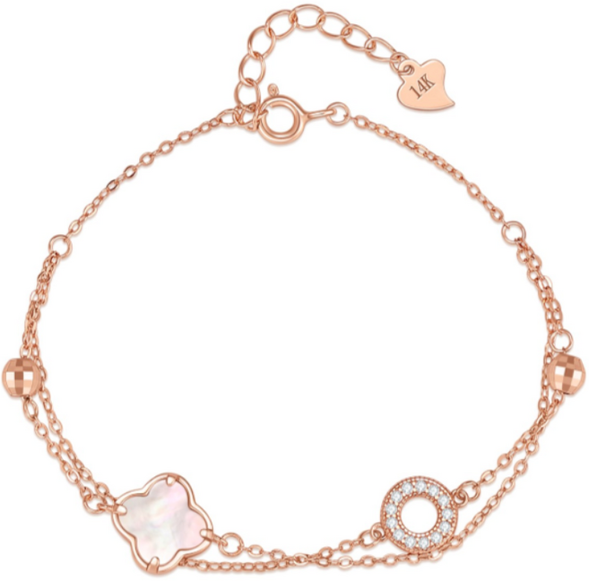 티모니 여성용 14k GF 두줄 체인 팔찌 클러버 행운 우정팔찌 선물 추천