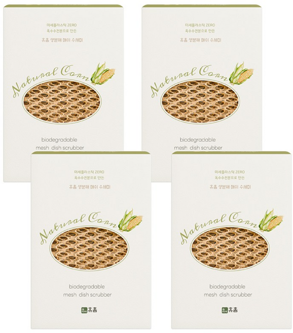 휴홈 플라스틱 없는 옥수수 생분해 수세미, 4세트, 5개입