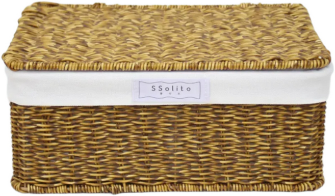 쏠리또 내츄럴 PP라탄 덮개사각바구니 옵션5(24x16x9cm), 안감포함, 1개, 덮개 옵션5번 짙은갈색(dark brown)