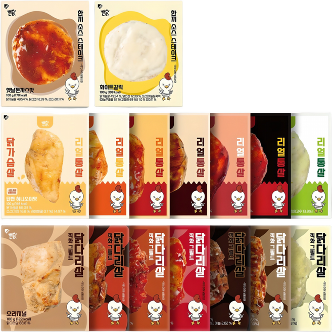 뺀닭 닭가슴살 닭다리살 스테이크 전제품 세트 16팩, 100g