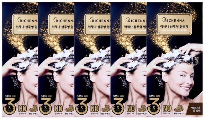 리체나 샴푸형 골드 염색제, 자연스러운 흑갈색, 5개