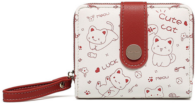 제너럴케이 여자 반지갑 고양이캐릭터 버튼 지퍼지갑