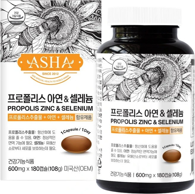 아샤 프로폴리스 아연 앤 셀레늄, 180정, 1개 - 쿠팡
