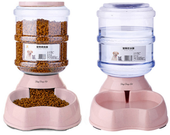 딩동펫 반려동물 반자동 애플 급수기 + 급식기 세트, 핑크, 1세트