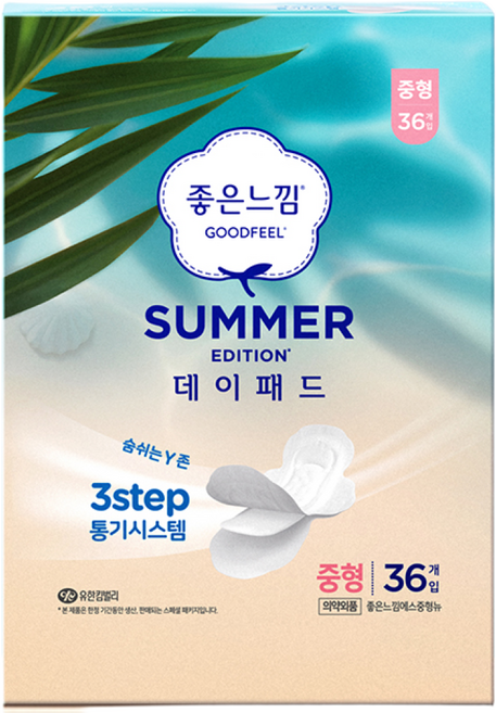 좋은느낌 썸머 에디션 데이패드 생리대 날개형, 중형, 3세트