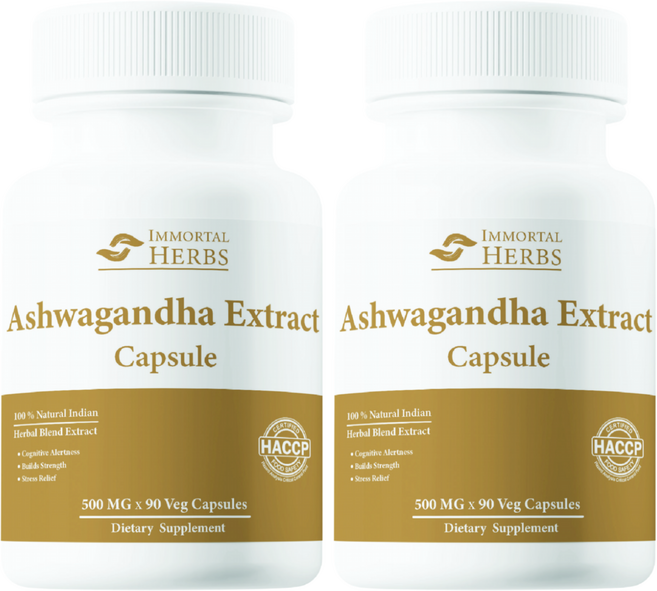 Immortal Herbs 아슈와간다 캡슐 9.55% 위다놀라이드를 1000mg x 90캡슐 알약, 45g, 2개