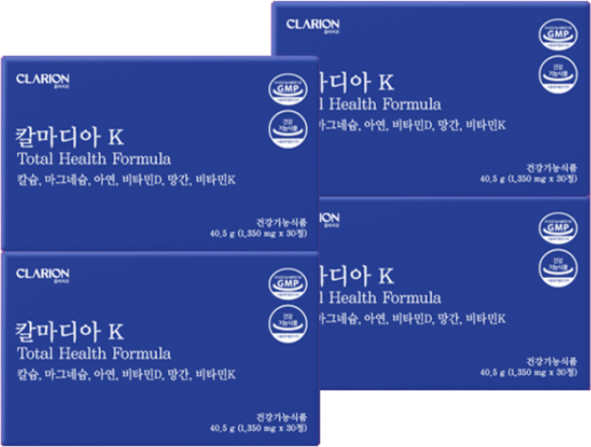 클라리온 칼마디아K 30정 4박스 칼슘 마그네슘 비타민D 아연 비타민K 망간, 4개
