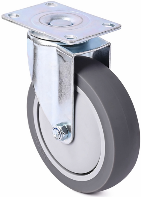 플레이트 타입 바퀴 3 4 5 인치 교체 대차 카트 가구 의자, 1개, 5인치 회전 고무 회색