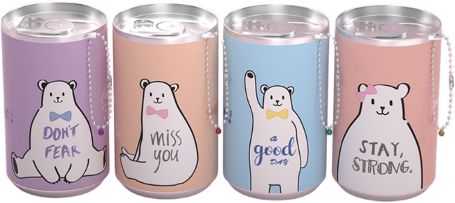 휴대용 캔 물티슈 야외 청소용 일회용 물티슈 만화 체인 귀여운 작은 종 30 매*4, HELLO곰, 4개, 30개입, 90g