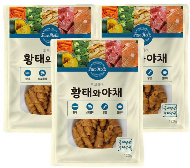 후코홀릭 강아지 간식, 황태 + 야채 혼합맛, 120g, 3개