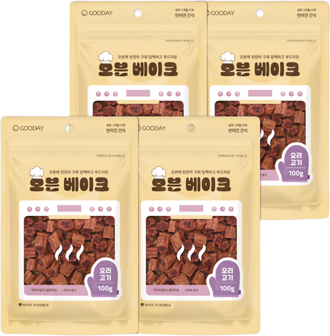굿데이 강아지 오븐 베이크 건조간식, 오리고기, 100g, 4개