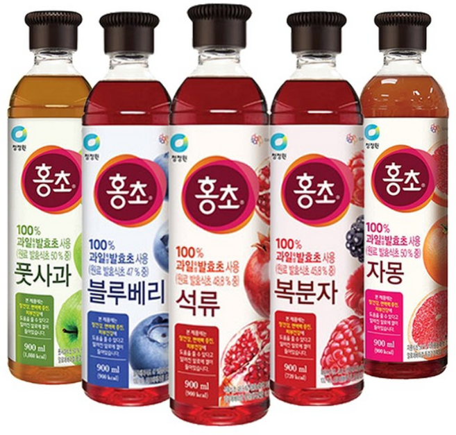 청정원 홍초 900ml 석류 복분자 블루베리 풋사과 자몽 5종 세트, 5개