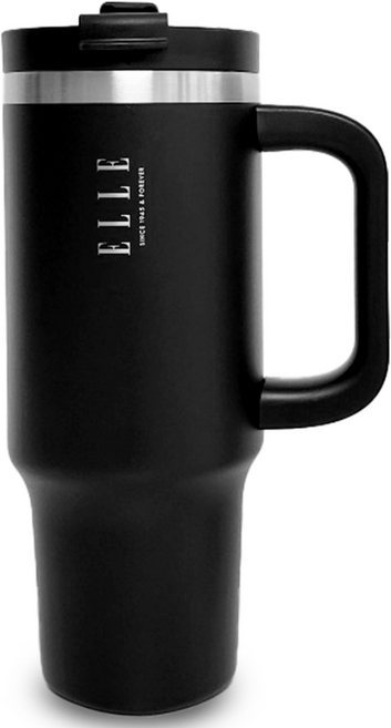 엘르 텀블러 1.2L 아이보리 대용량 보온 보냉 스텐 빨대내장 휴대용 차량용, 1개, 블랙