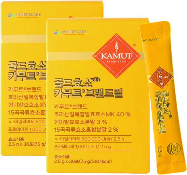 [이너스케어] 골드 카무트 효소 분말 100% 정품 식약청 HACCP 인증 곡물 효소, 2개, 30회분