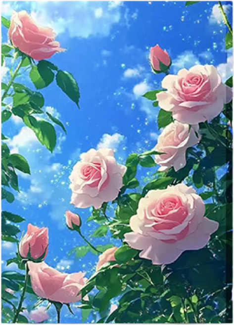 뉴타임즈 3D 보석십자수 벽화 50X40cm DIY 키트 캔버스형 액자 홈 인테리어 특별한 선물 모자이크 십자수 모자이크 보석, 1세트, 핑크 장미 00084