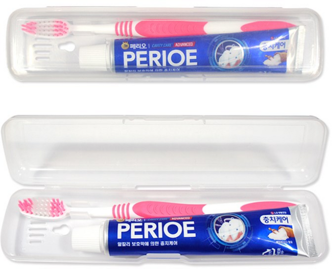 페리오 엘지 치약 칫솔 세트 휴대용 여행 양치 케이스, 4개, 50ml