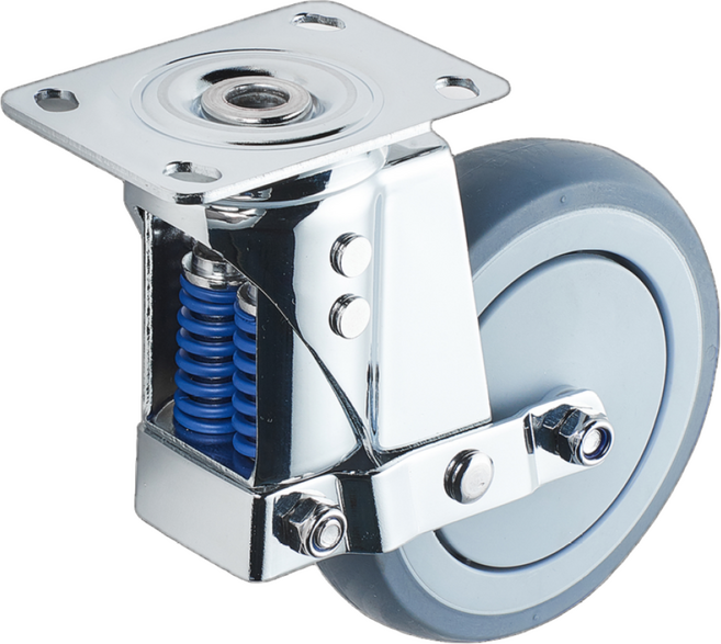 듀롤3800 완충용 5인치 스프링 캐스터 (크롬도금 / 스테인리스), 크롬도금 고정형