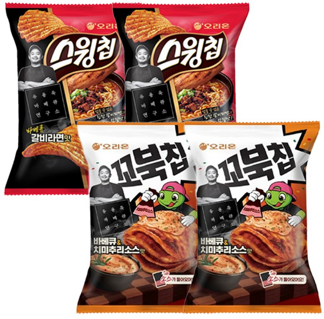 스윙칩 바베큐갈비라면+꼬북칩 바베큐치미추리소스, 2세트, 222g