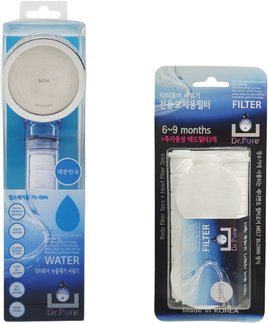 [Dr.Pure] 닥터퓨어 녹물제거 필터샤워기, 1세트, 샤워기+필터