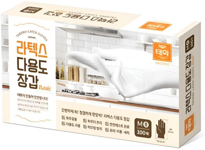 태화 화이트 라텍스 다용도 장갑 베이직 S M L 100매 태화지앤지 세차 미용 요리 청소 주방, 대(L), 1개
