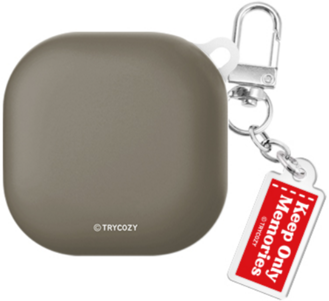 솔리드 라벨 다크 버즈라이브/버즈프로/버즈2/버즈2프로(공용) 하드 케이스 키링 세트, 에토프브라운