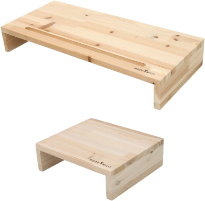 우드밀리 원목 모니터 받침대 1단 듀얼 세트 듀얼모니터받침대, 보조1단+베이직1단 세트