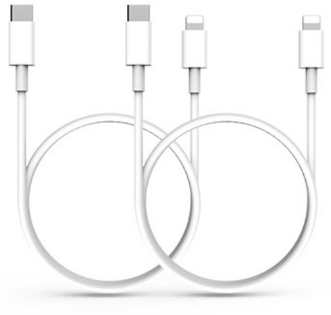 로랜텍 C to 8핀 PD 고속충전 케이블 2매입, 1m, 화이트, 1세트