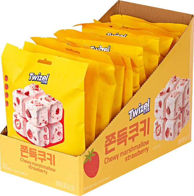 트위젤 쫀득쿠키 마시멜로우 디저트 캔디 간식 쫀득초코 쫀득딸기 80g X 12개입, 12개
