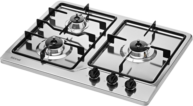린나이 빌트인 3구 가스레인지 스테인레스 상판 타공 560x430, LNG, RBR-3603DIJ
