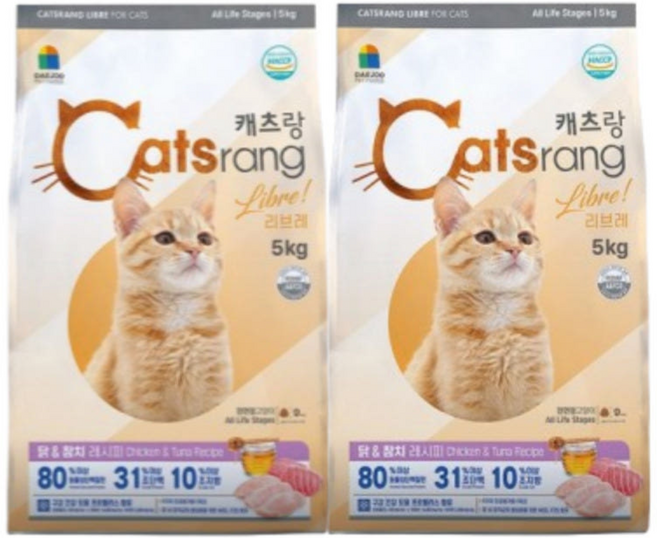 캐츠랑 전연령5kg 캣츠랑 고양이 사료, 닭+참치, 5kg, 2개