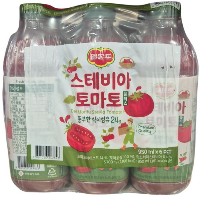 델몬트 스테비아 토마토주스, 950ml, 6개