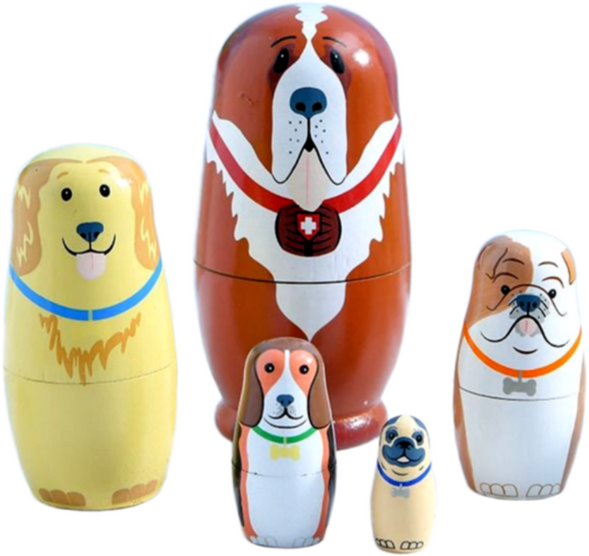 휘뚜마뚜 마트료시카 동물 목각 러시아 인형 장식품 5p, 브라운 5단