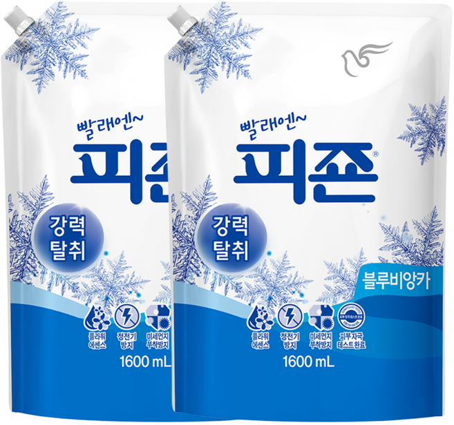 피죤 레귤러 섬유유연제 블루비앙카 리필, 1.6L, 2개